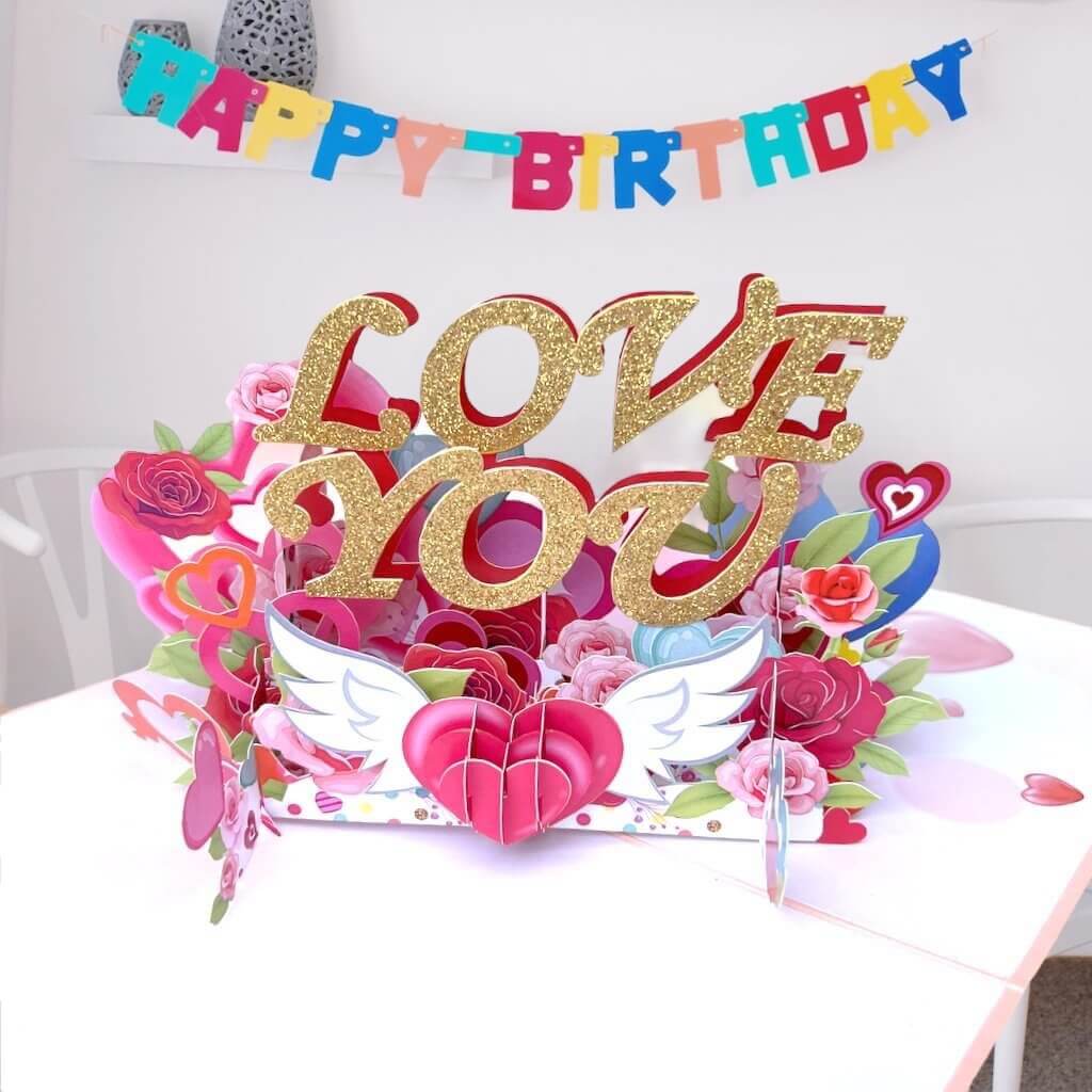 LOVE YOU in Sweetheart Rose Garden 3D Pop Up Card