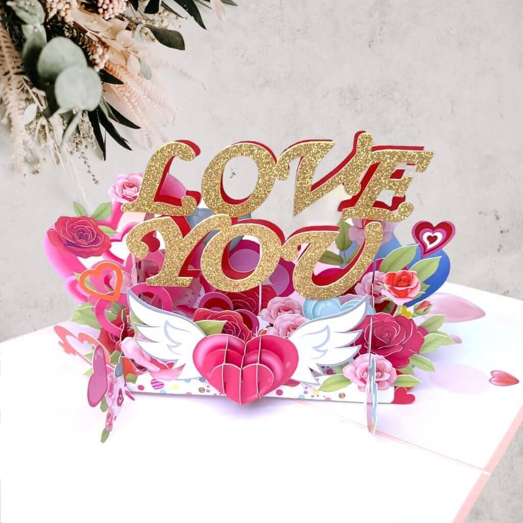 LOVE YOU in Sweetheart Rose Garden 3D Pop Up Card