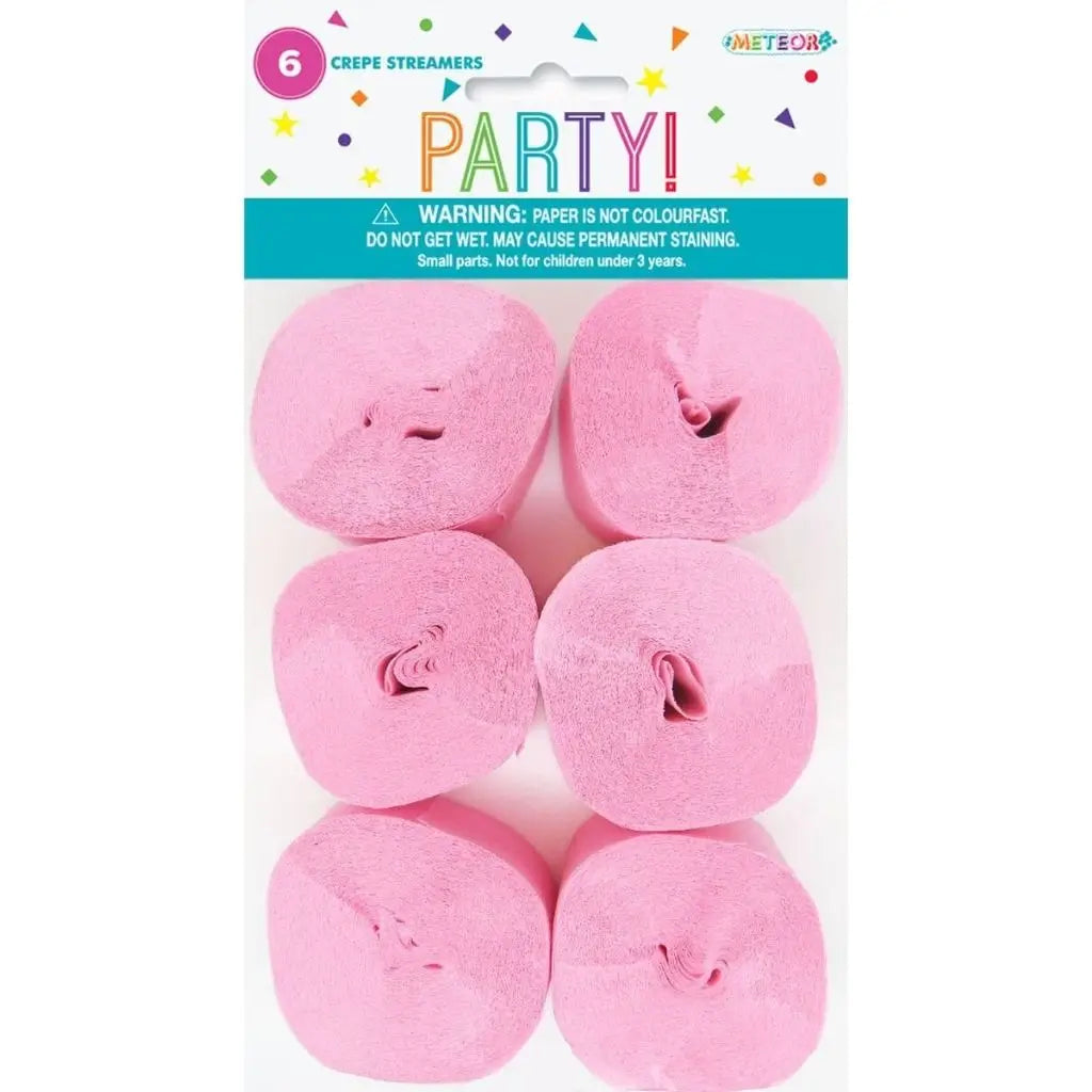 Lovely pink crepe streamers 6 pack for girls’ party décor