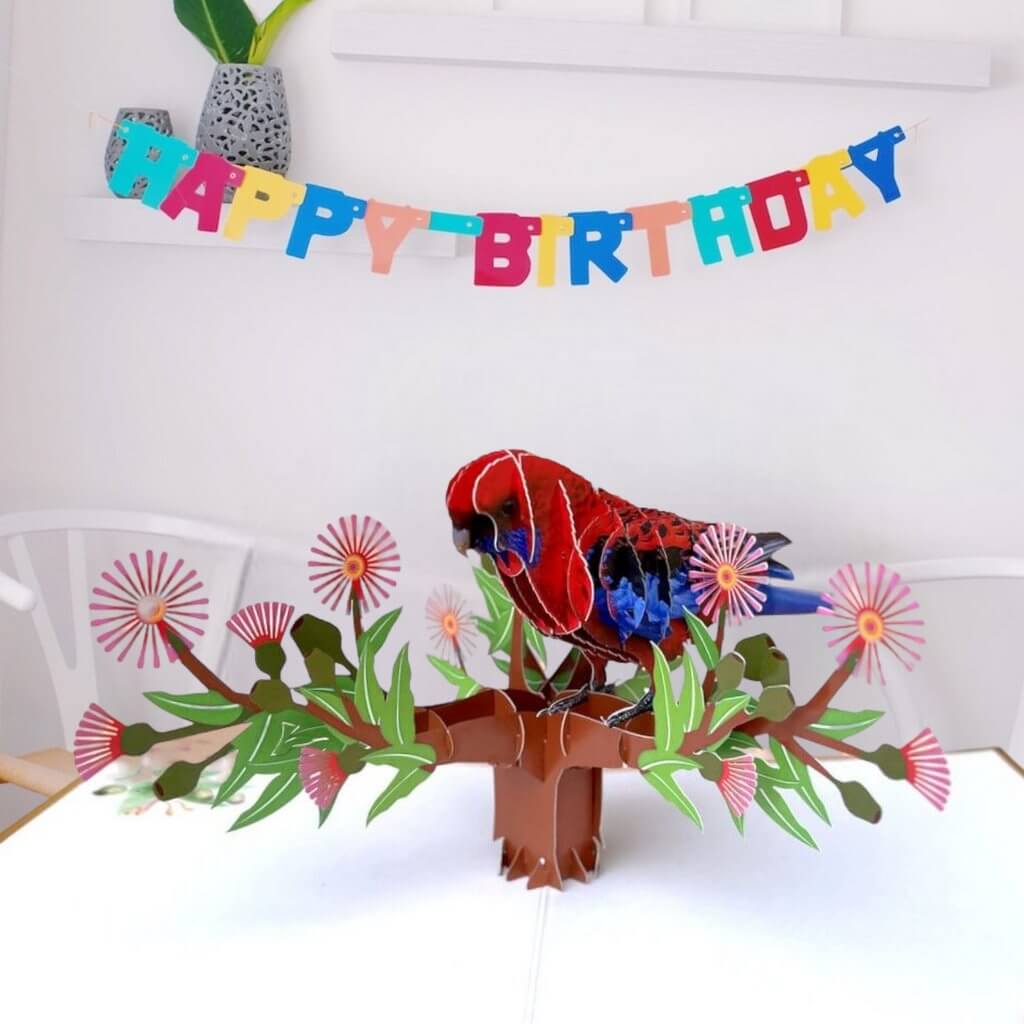 Luxury Embossing Handmade Australian Eastern Rosella Parrot Bird Card