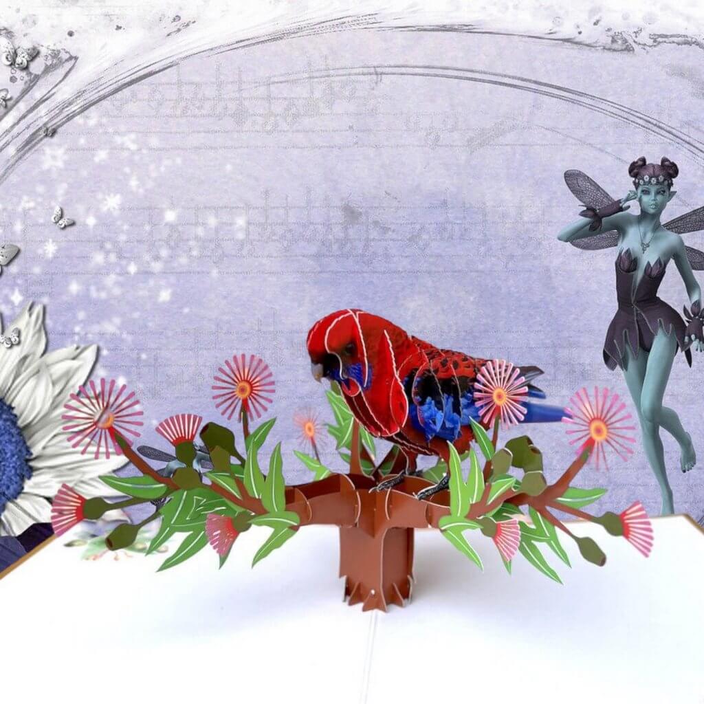 Luxury Embossing Handmade Australian Eastern Rosella Parrot Bird Card