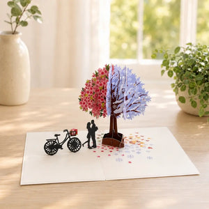 Luxury Silhouette Couple Kissing Under a Magical Four Season Tree 3D Pop Up Valentine's Day Card