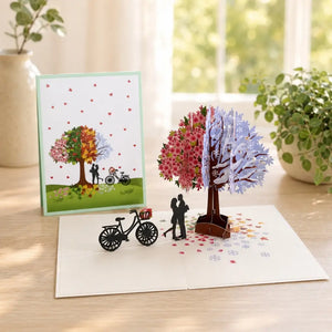 Luxury Silhouette Couple Kissing Under a Magical Four Season Tree 3D Pop Up Valentine's Day Card