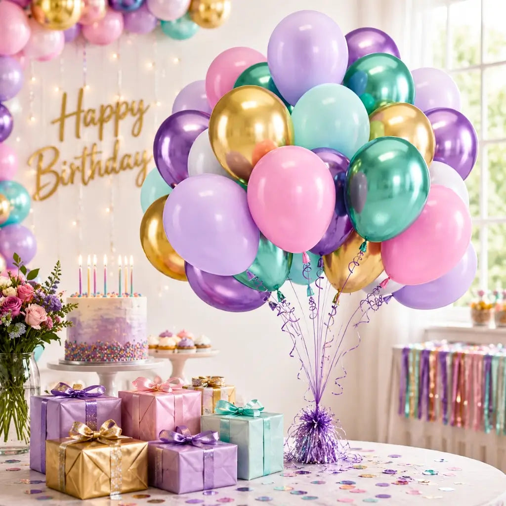 Pastel balloon bouquet party decoration