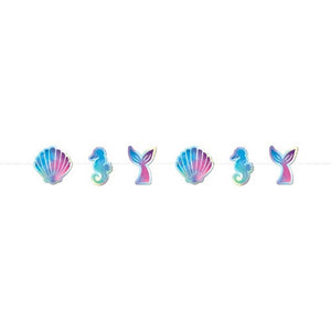 2 meter mermaid garland banner with pastel seashells and mermaid tails