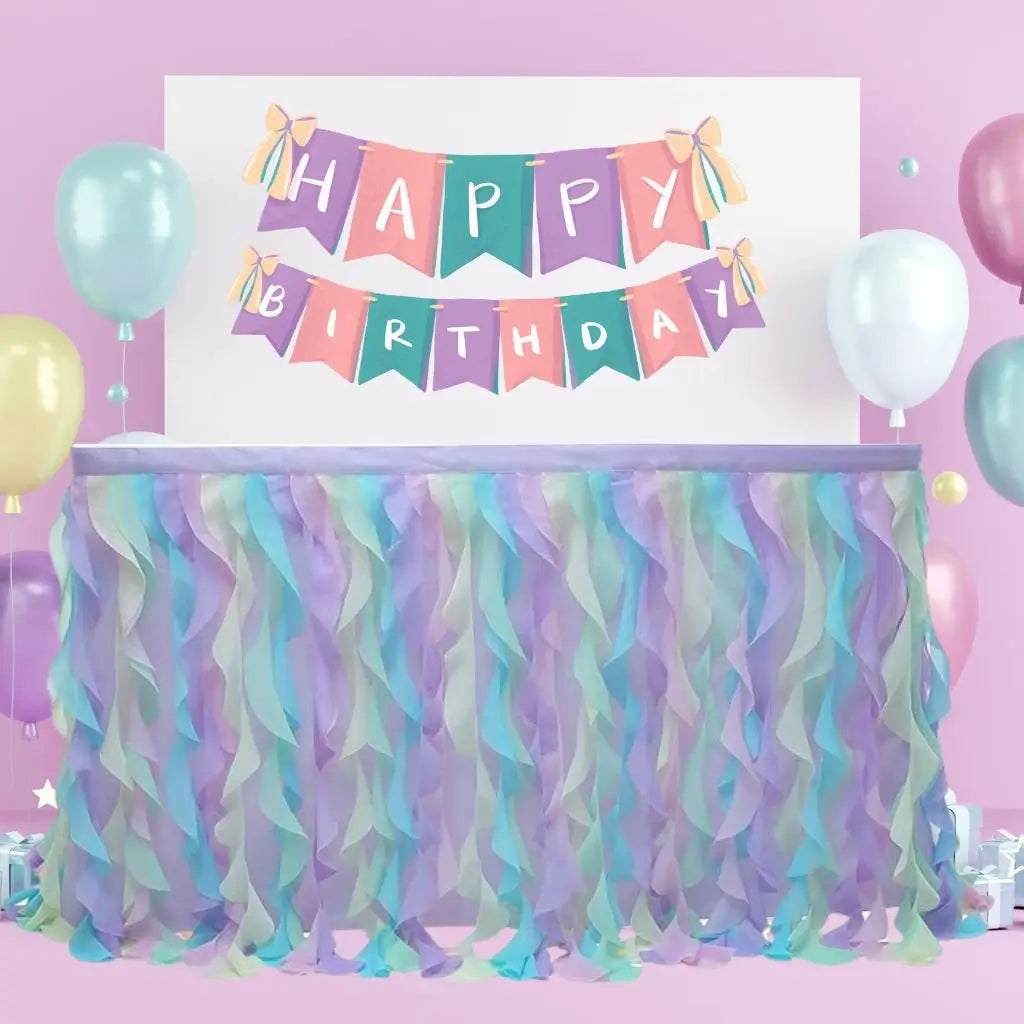 Magical Unicorn Themed Curly Tulle Fabric Table Skirt
