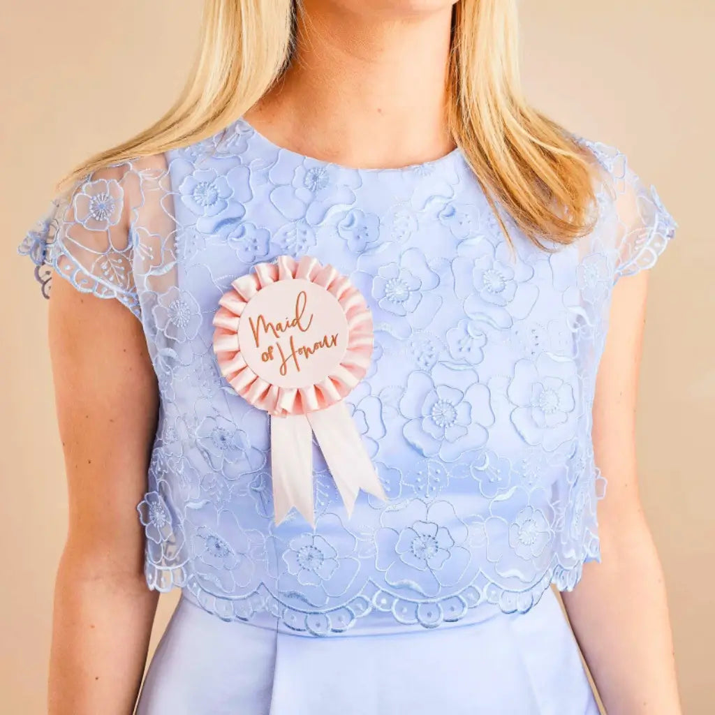Blush pink satin Maid of Honour rosette badge for hen parties