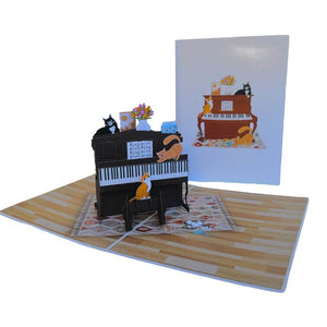 Majestic Musical Cats On Piano Origami Pop Card
