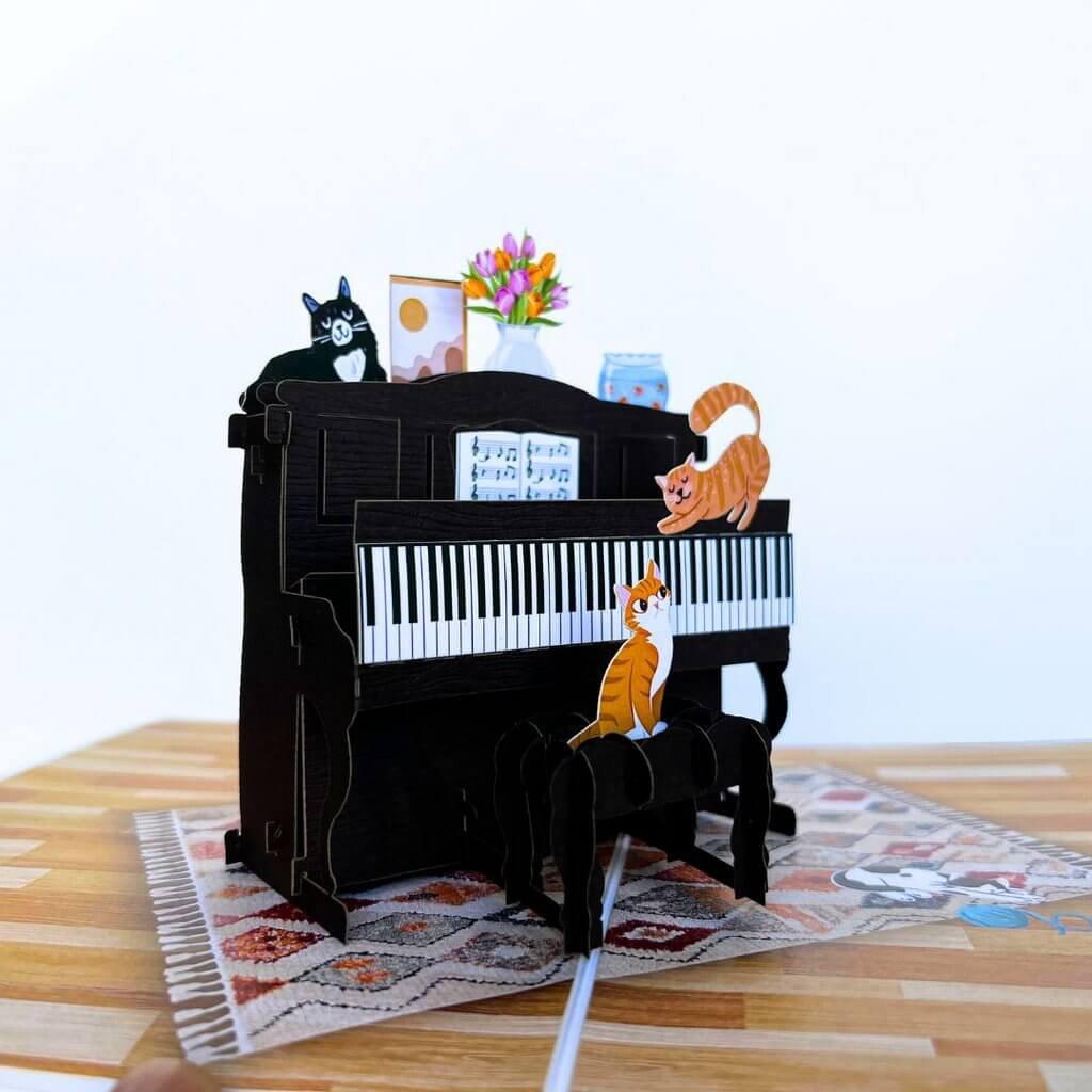 Majestic Musical Cats On Piano Origami Pop Card