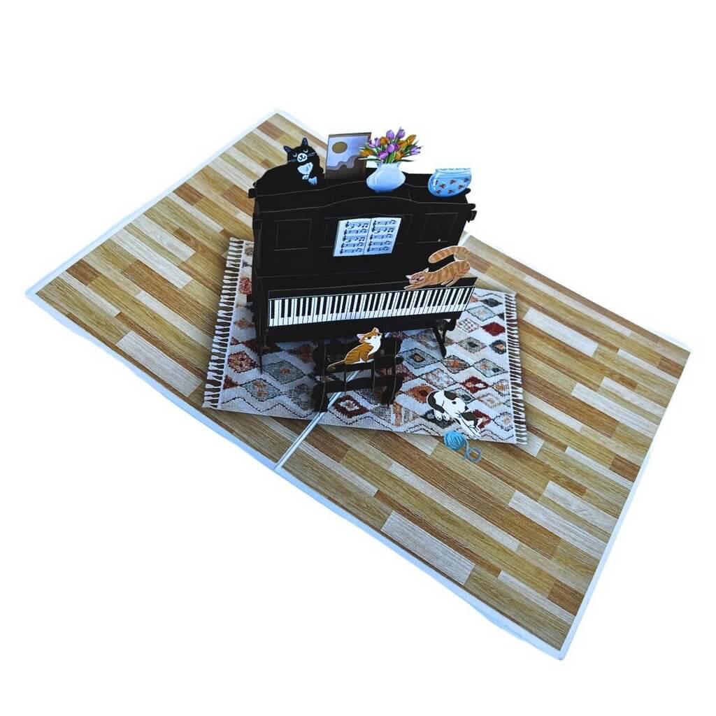 Majestic Musical Cats On Piano Origami Pop Card