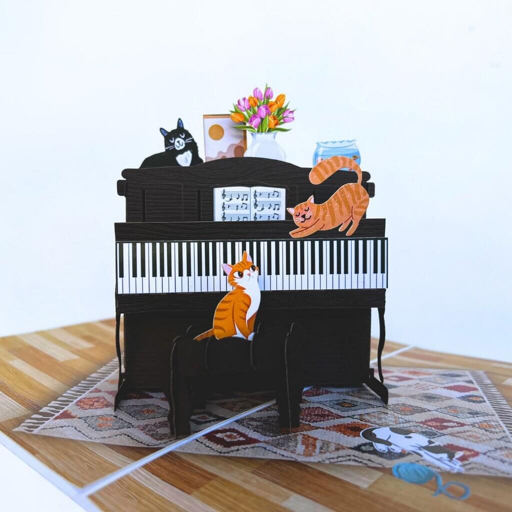 Majestic Musical Cats On Piano Origami Pop Card