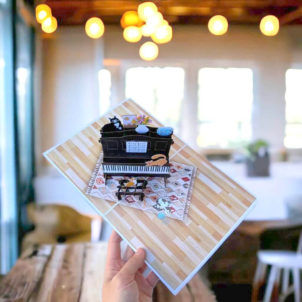 Majestic Musical Cats On Piano Origami Pop Card