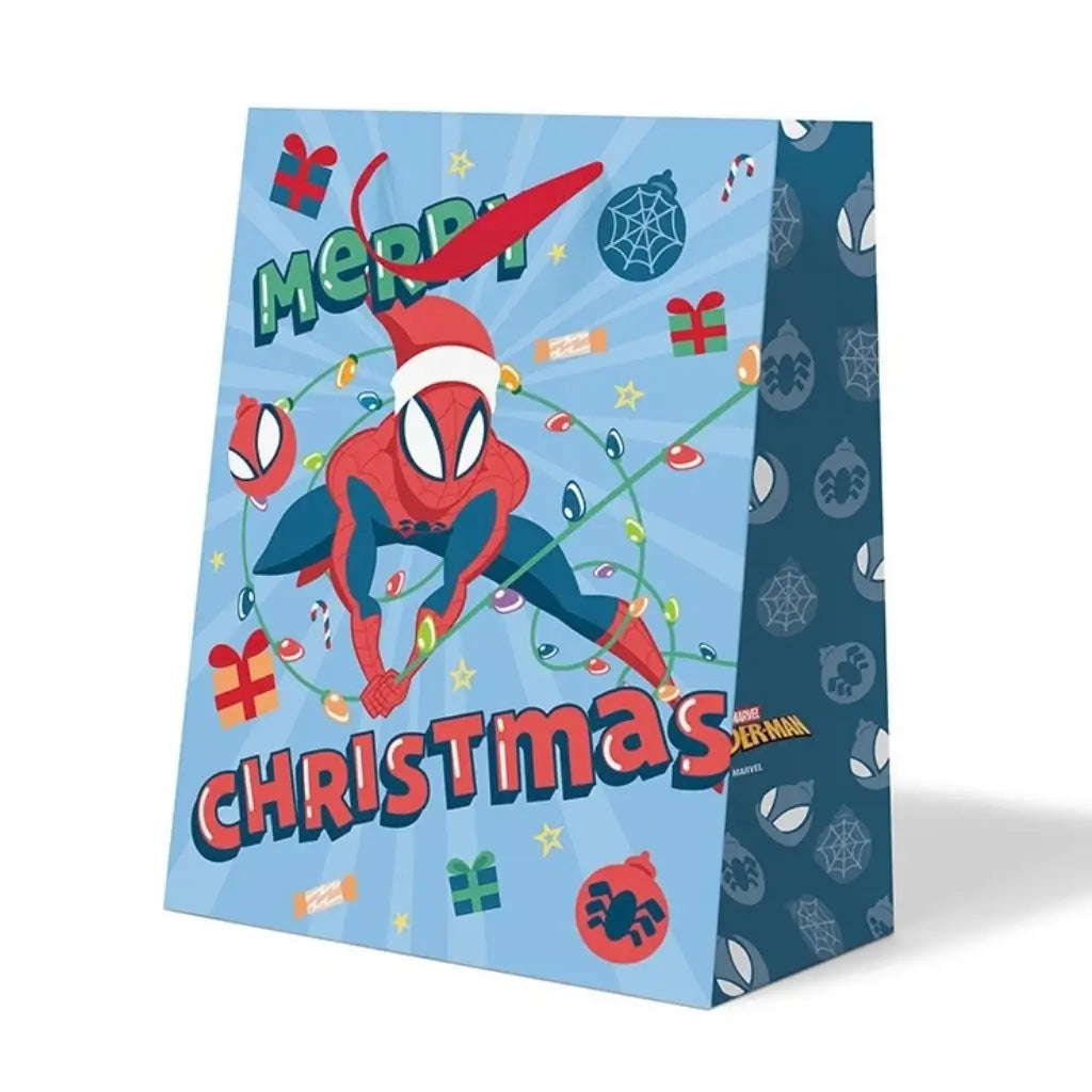 Marvel Spider-Man Christmas gift bag with festive lights