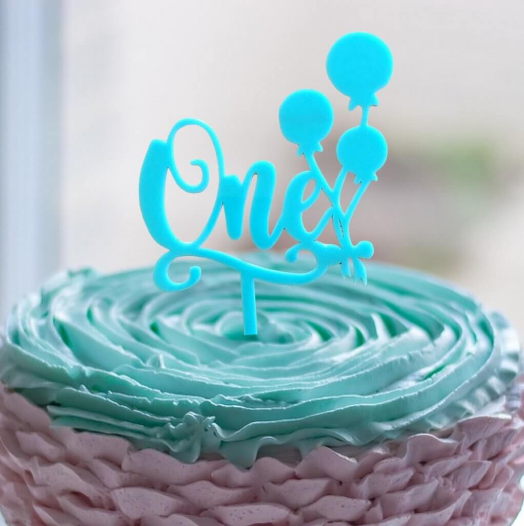 Matte Blue Acrylic 'One' Balloon Birthday Cake Topper - Online Party Supplies