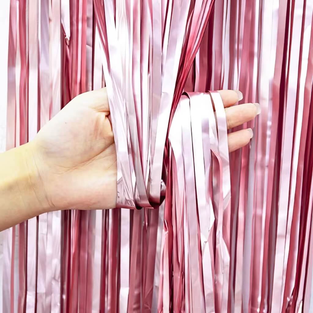 1m x 2m Matte Finish Foil Fringe Curtain - Light Pink