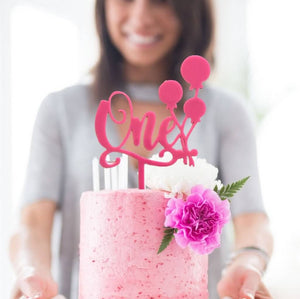 Matte Pink Acrylic 'One' Balloon Birthday Cake Topper - Online Party Supplies