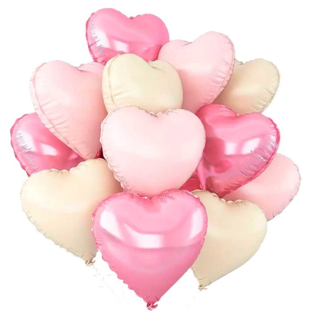 Matte pink and cream heart shaped foil balloons 10 pack