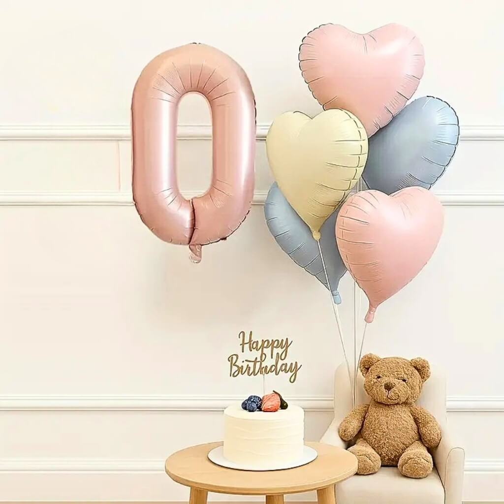 7pcs heart balloon bundle with jumbo number foil balloon