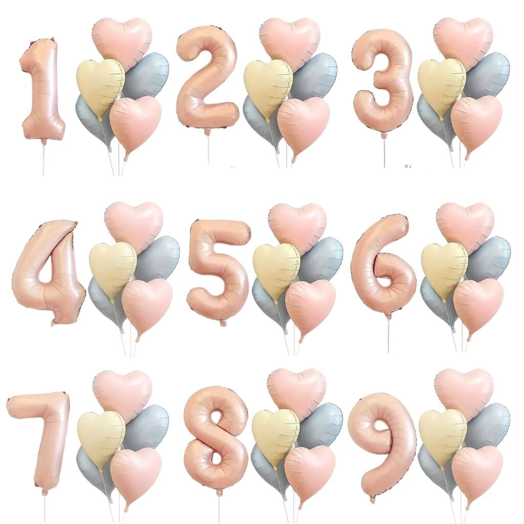 7pcs heart balloon bundle with jumbo number foil balloon