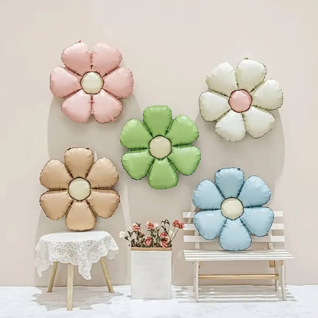 Matte Pink blue green cream Daisy Flower Foil Balloons for floral garden party decor