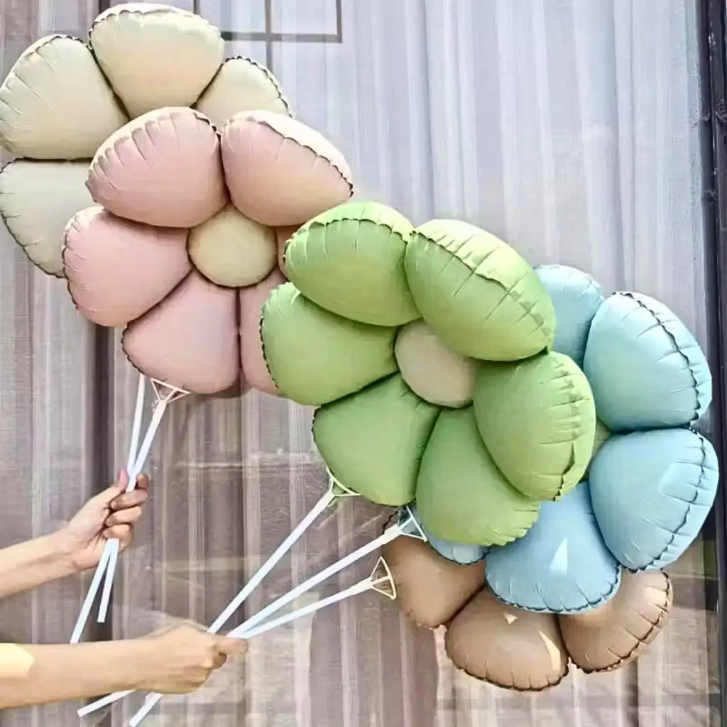 Matte Pink blue green cream Daisy Flower Foil Balloons for floral garden party decor