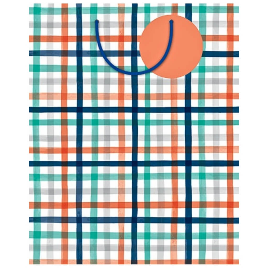 Medium plaid gift bag with colourful check pattern