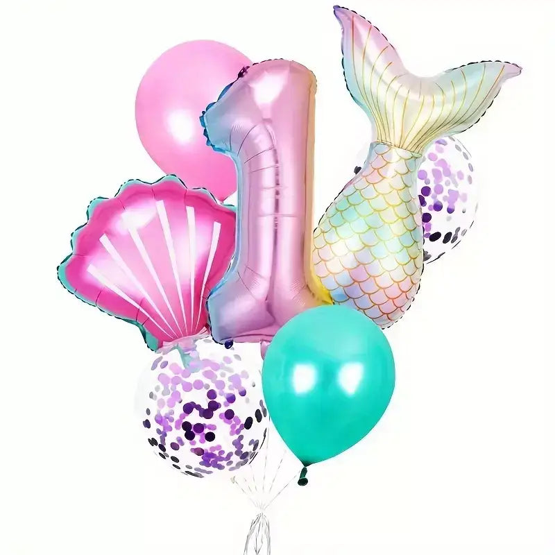 Mermaid All Age Birthday Balloon Bundle 7pk age 1