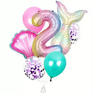 Mermaid All Age Birthday Balloon Bundle 7pk age 2