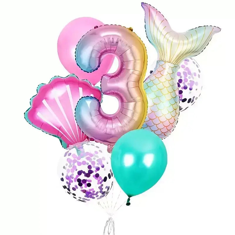 Mermaid All Age Birthday Balloon Bundle 7pk age 3