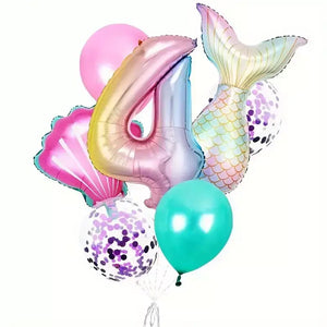 Mermaid All Age Birthday Balloon Bundle 7pk age 4