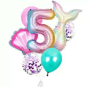 Mermaid All Age Birthday Balloon Bundle 7pk age 5
