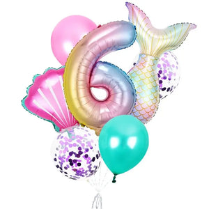 Mermaid All Age Birthday Balloon Bundle 7pk age 6