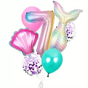 Mermaid All Age Birthday Balloon Bundle 7pk age 7