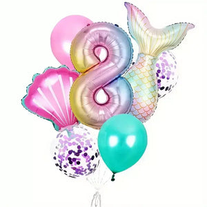 Mermaid All Age Birthday Balloon Bundle 7pk age 8