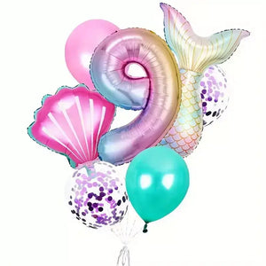Mermaid All Age Birthday Balloon Bundle 7pk age 9