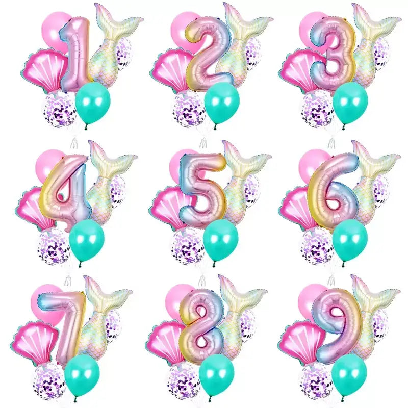 Mermaid All Age Birthday Balloon Bundle 7pk age 1