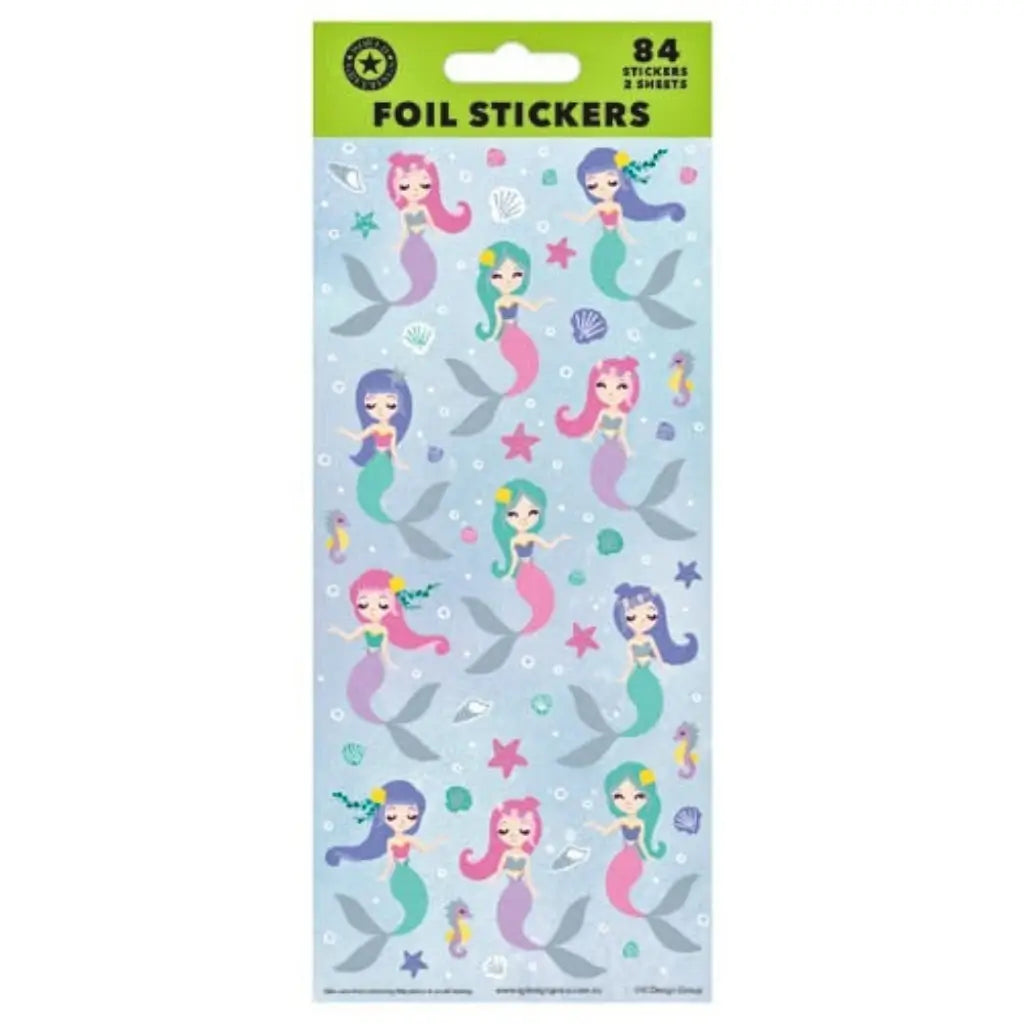 Mermaid foil sticker sheets with 84 shiny mermaid, seashell and underwater stickers for party bags, crafts and rewards