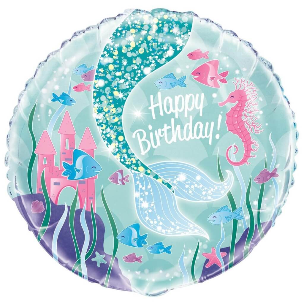 Mermaid 'Happy Birthday' Round Foil Balloon 45cm