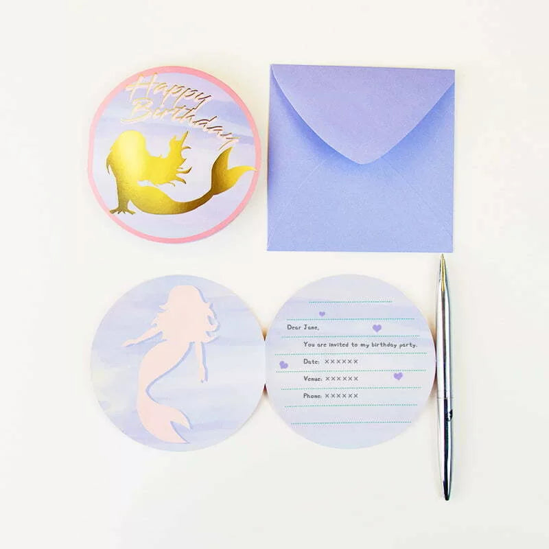 Mermaid Invitation Cards with Envelops 8pk
