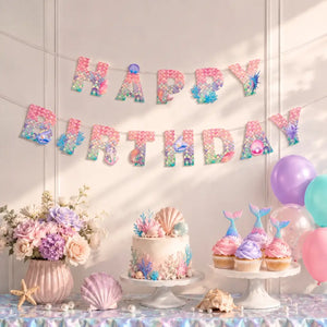 Mermaid party backdrop banner for girls birthday