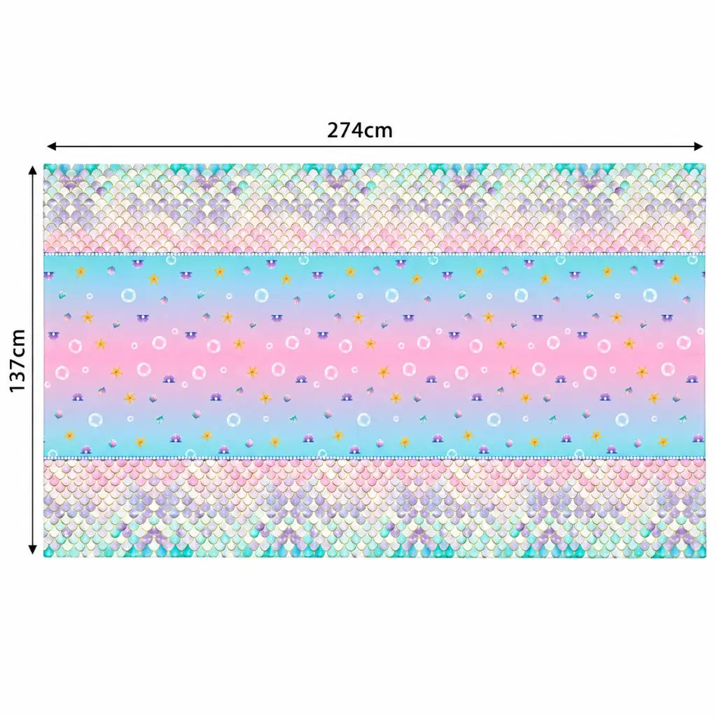 Pastel under-the-sea party table cover with bubbles starfish and shells
