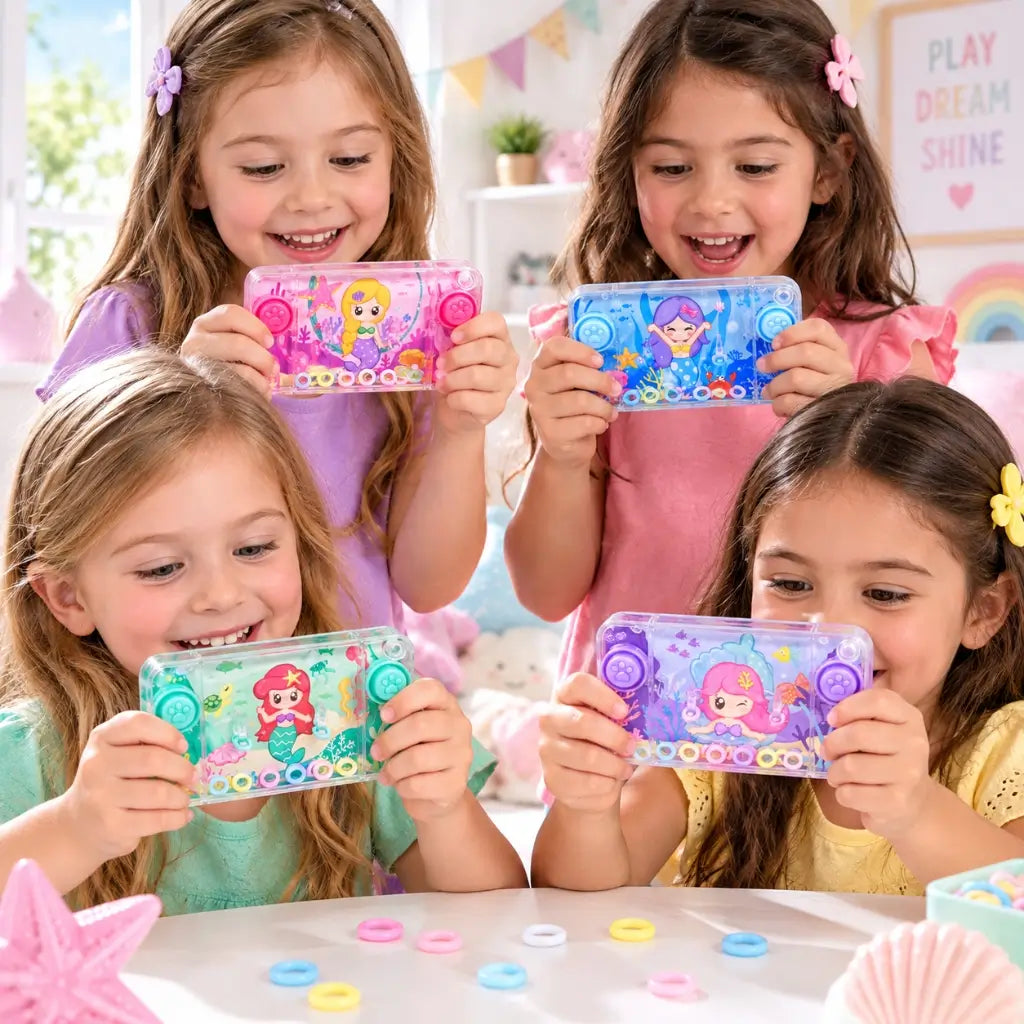 Assorted mermaid handheld water ring games with colourful underwater artwork