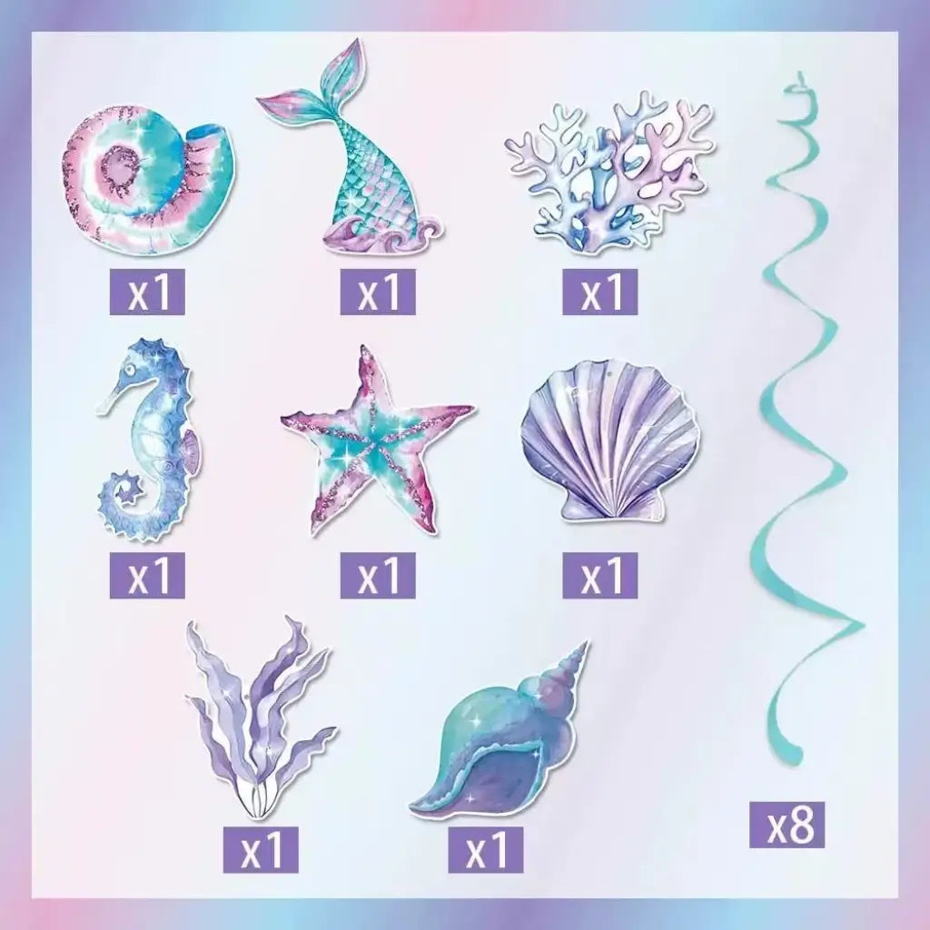 Mermaid tail seashell and starfish hanging party decorations
