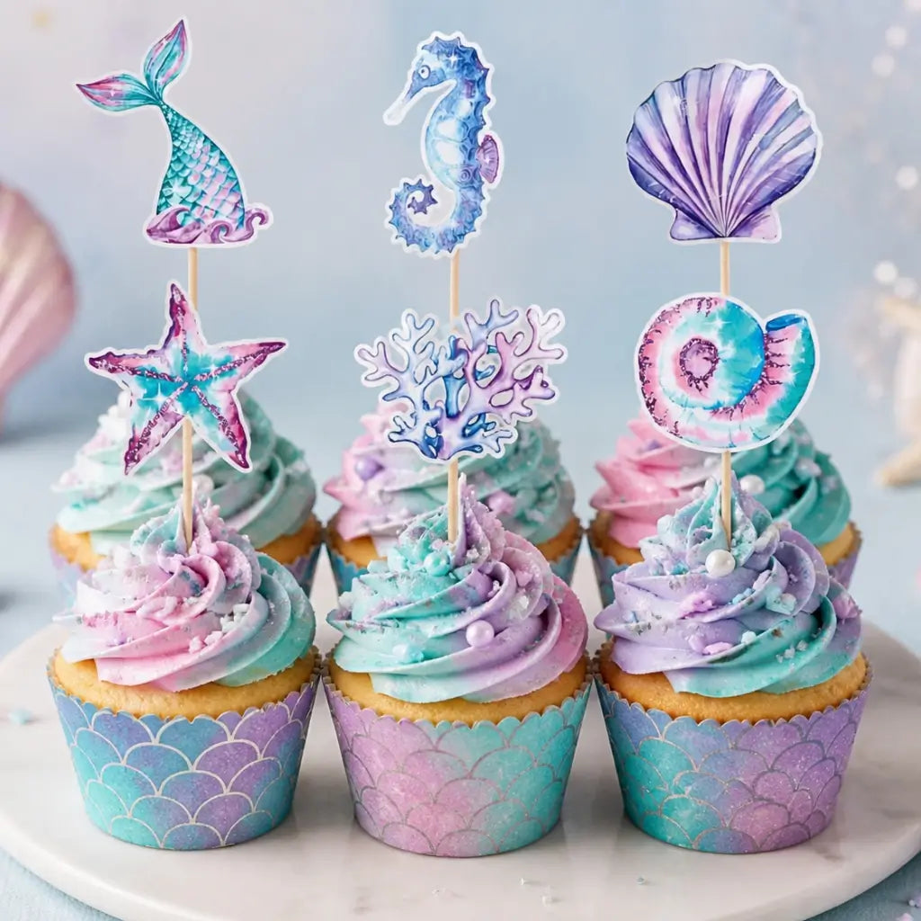seashell and starfish under the sea cupcake decorations