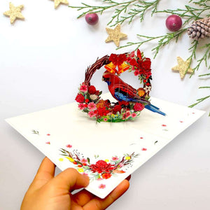 Australian Crimson Rosella in Native Flower Wreath 3d Pop up christmas greeting Card