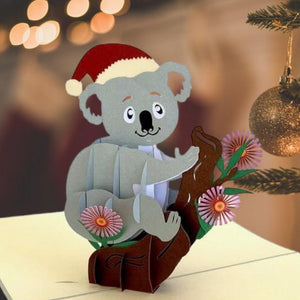 Handmade 3D Christmas Koala Bear Pop Up Card - Australian Native Animal Pop Up Cards