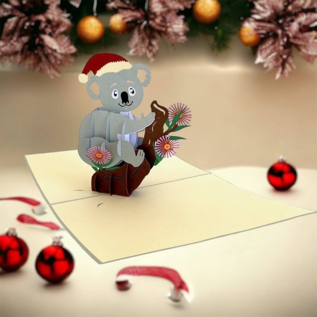 Handmade 3D Christmas Koala Bear Pop Up Card - Australian Native Animal Pop Up Cards