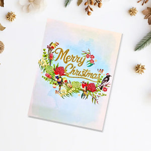 Pop-up card featuring Australian flora and festive Christmas greeting