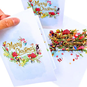 3D pop-up Christmas card with Australian native birds and flowers