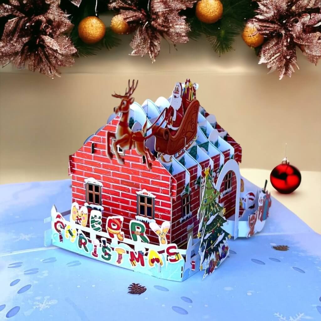 Merry Christmas House 3D Pop Up Greeting Card
